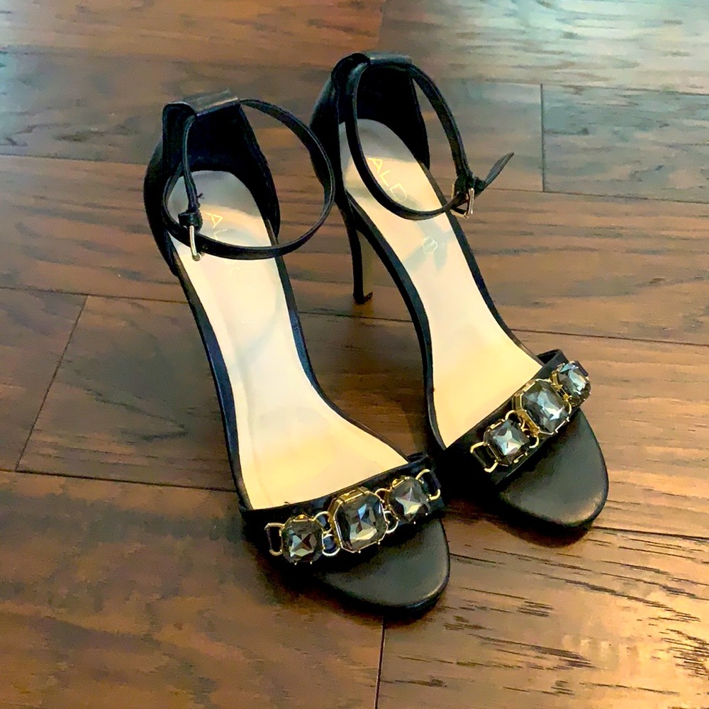 ALDO Black Leather Strap Heels - 9